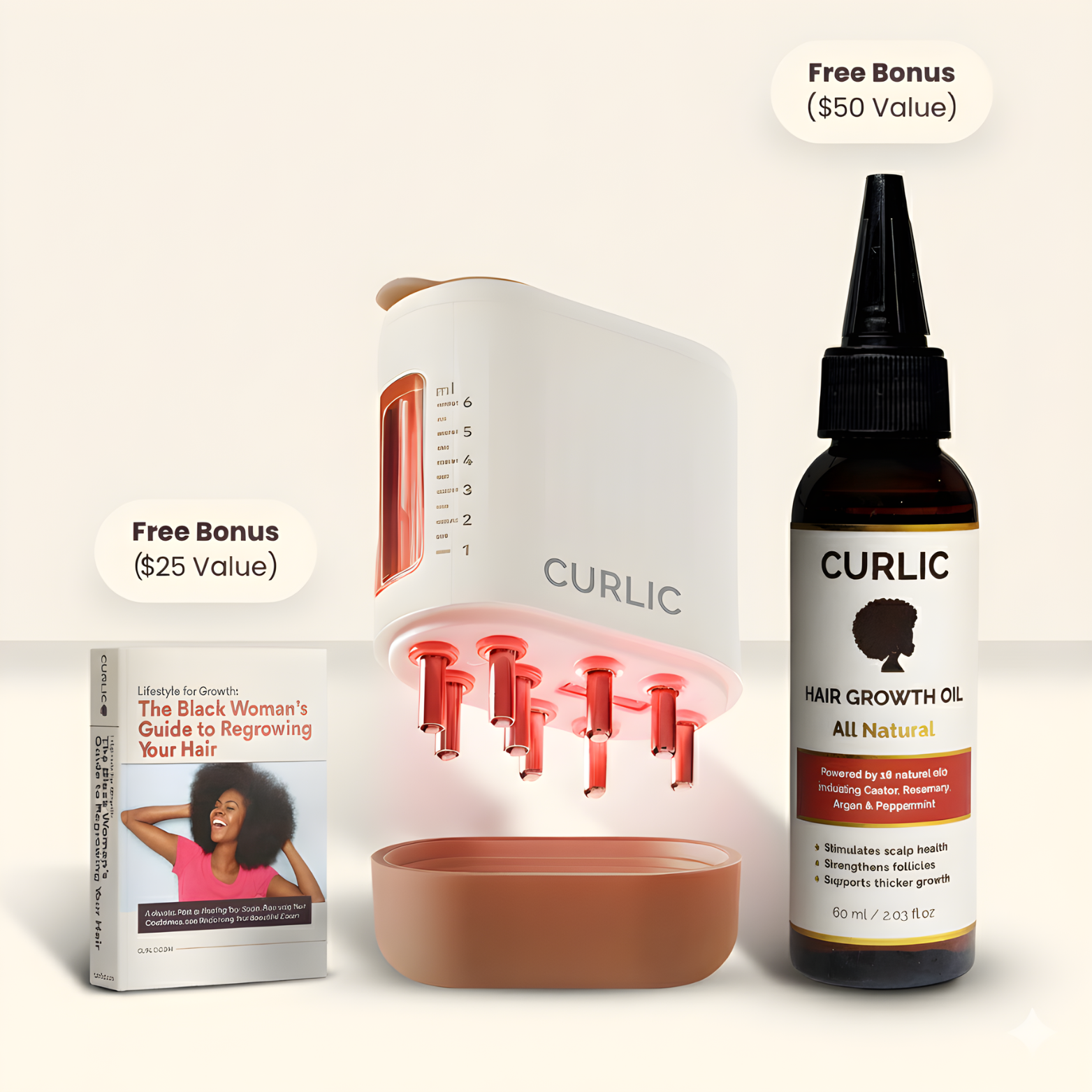Curlic Activator Pro + FREE All-Natural Growth Oil + E-Book