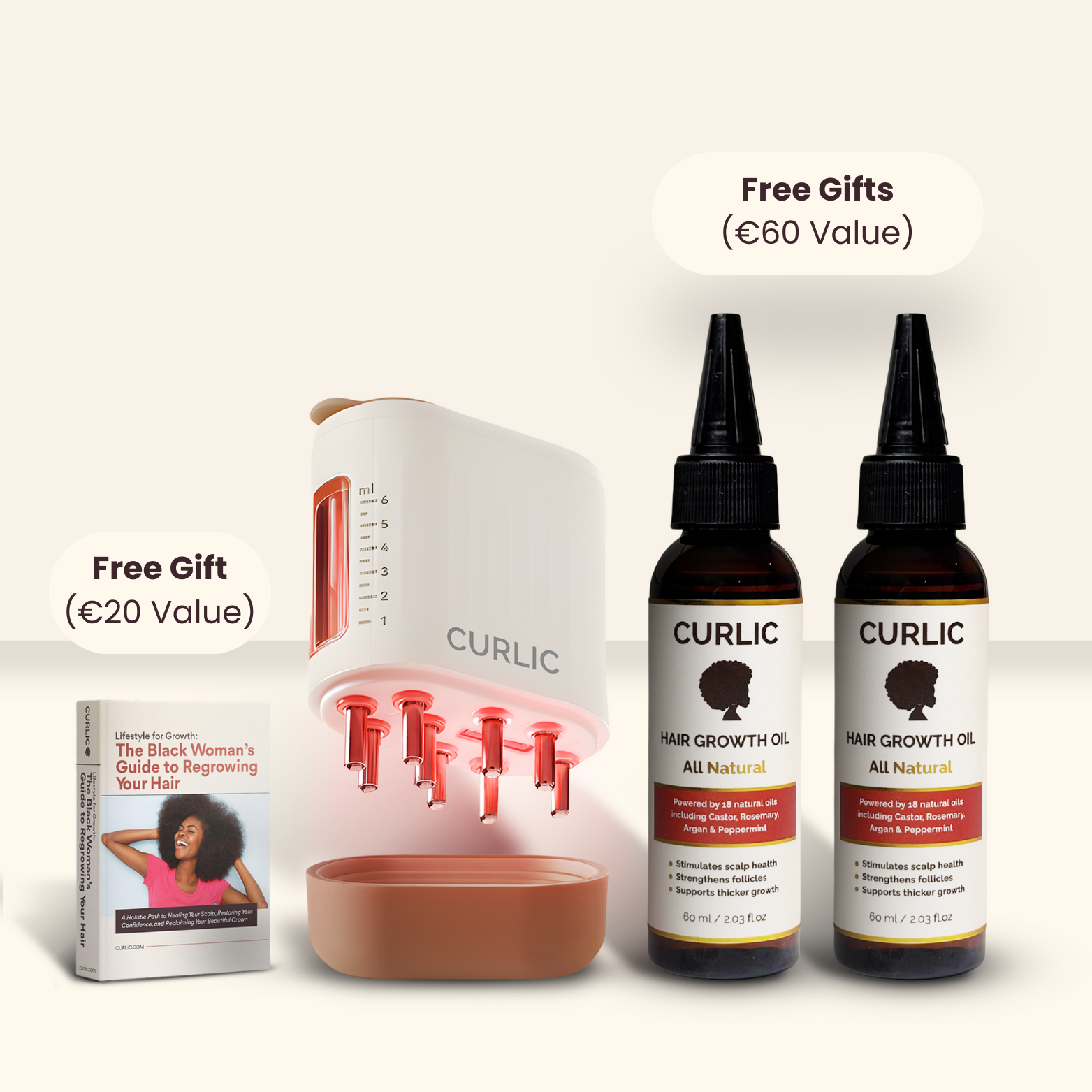 Curlic Activator Pro + 2 FREE All-Natural Revitalizing  Oil + E-Book